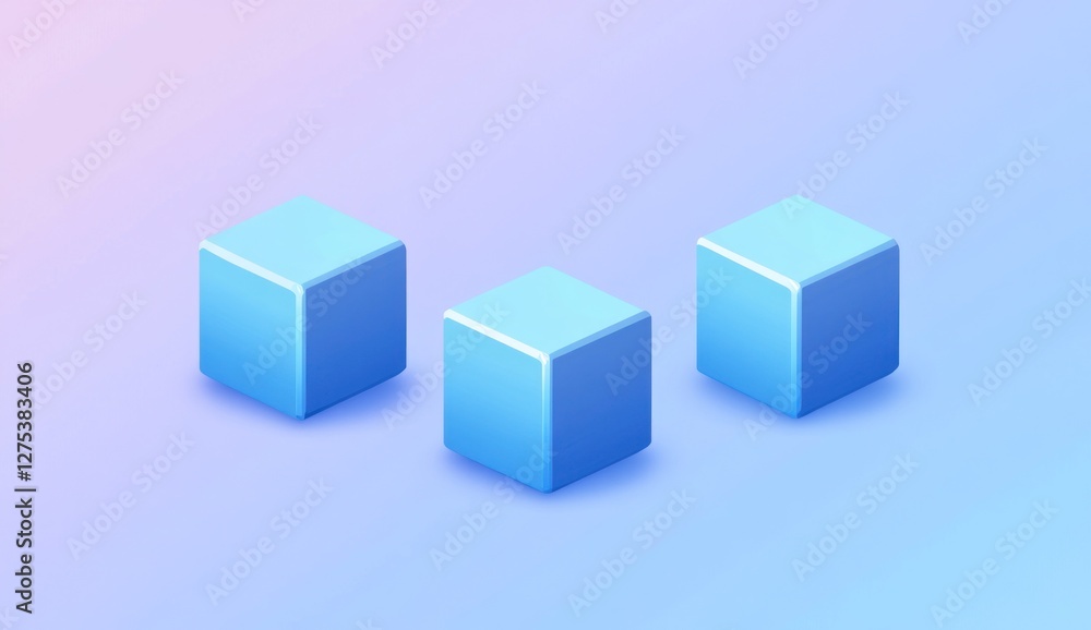 Three light blue isometric cubes on a gradient background. Three light blue isometric cubes on a gradient background.