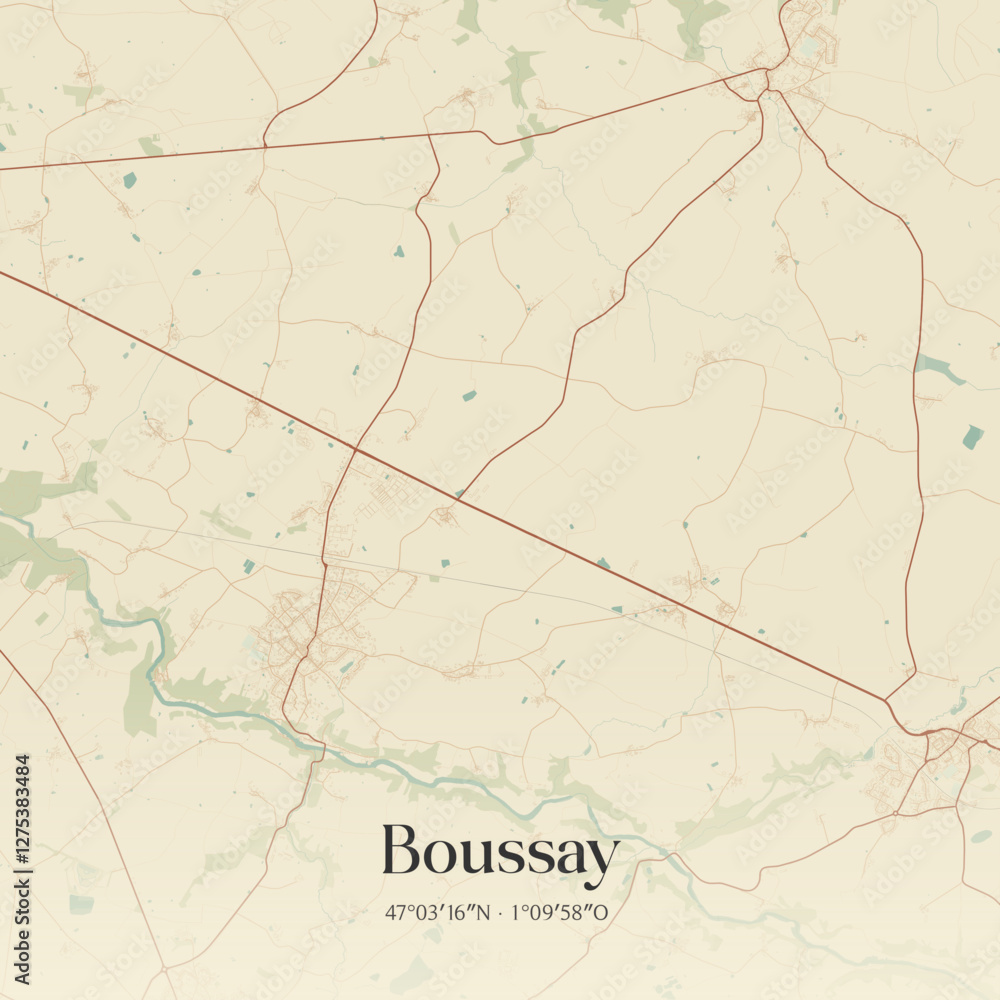Fototapeta premium Vintage map of Boussay, France.