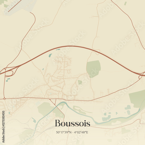 Vintage map of Boussois, France.