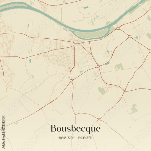 Vintage map of Bousbecque, France.