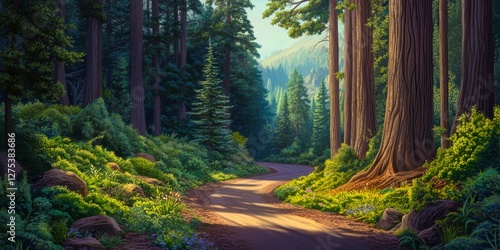 Foto Redwood Forest Hiking Trail Invites Exploration of Nature's Majesty