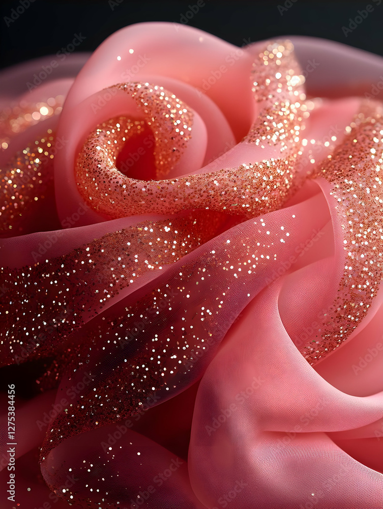 Fototapeta premium Pink Glitter Fabric Rose Swirl Texture Background