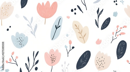 A Charming Floral Pattern with Various Colorful Flowers and Leaves