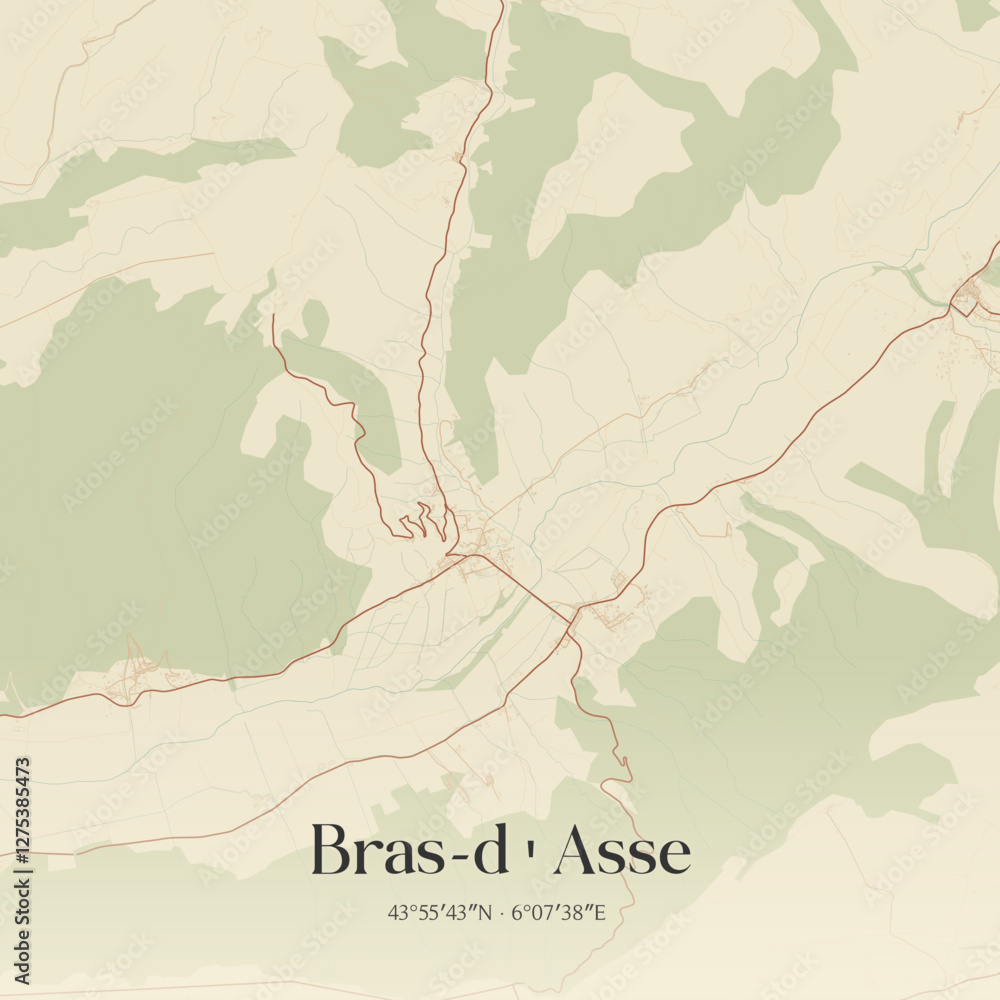 Obraz premium Vintage map of Bras-d'Asse, France.