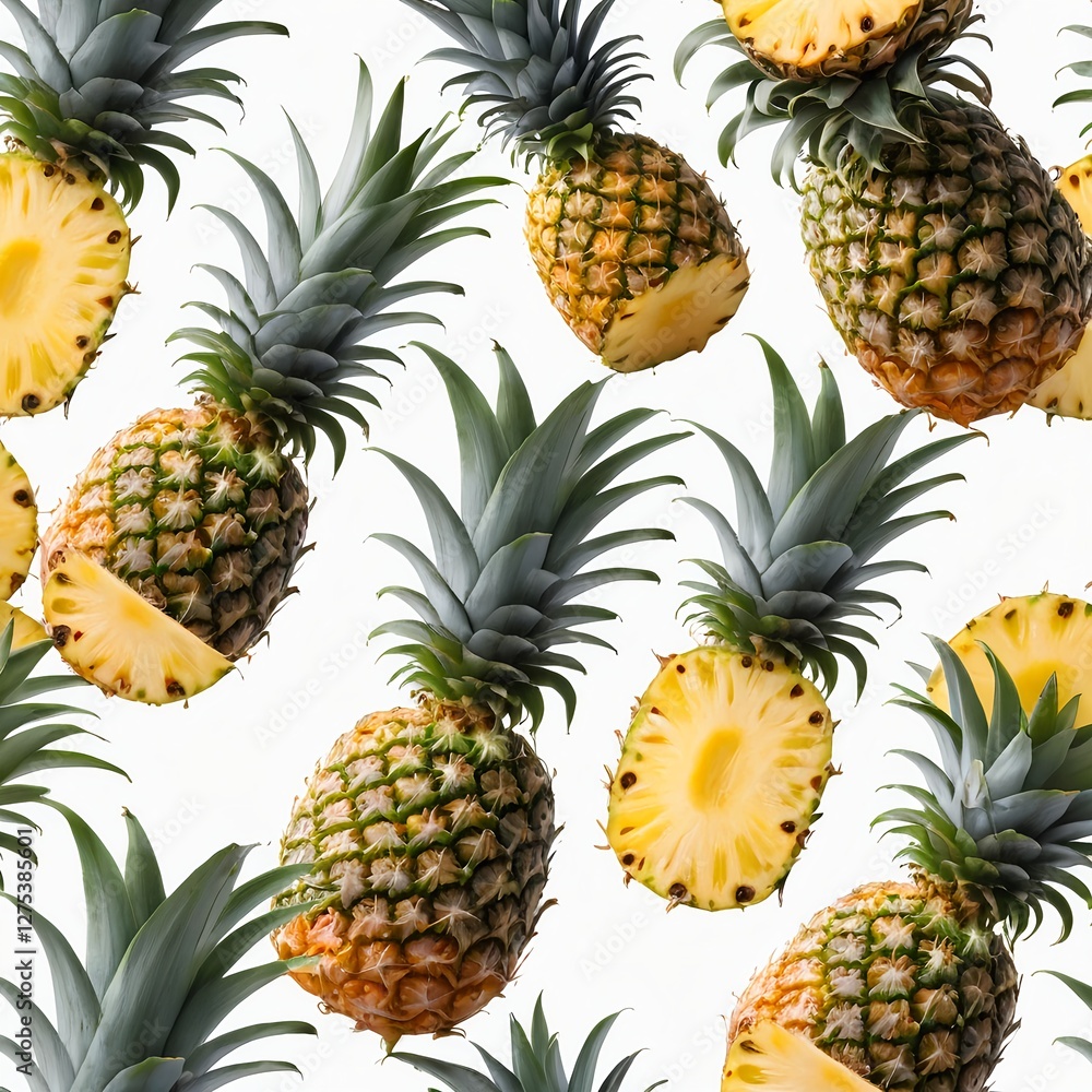 Obraz premium Floating Pineapples Tropical Fruit Pattern