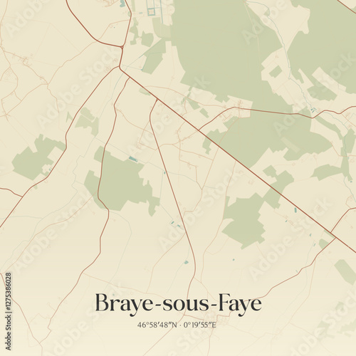 Vintage map of Braye-sous-Faye, France.