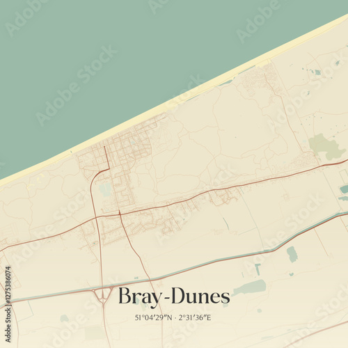 Vintage map of Bray-Dunes, France.