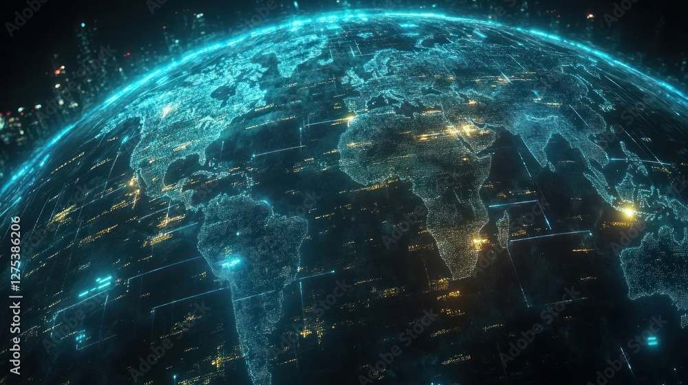Digital Globe with Data Streams Illuminating Cities Digital Globe with Data Streams Illuminating Cities