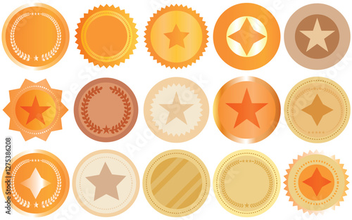 Vector medals icon set with ribbon for sports champion winner awards. Golden silver bronze medal.