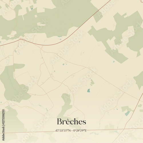 Vintage map of Brèches, France.