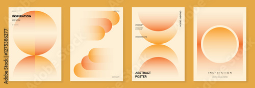 Collection of 70s color gradient poster background vector. Set of retro wall decoration, groovy, trippy, geometric shape. Vintage hippie wall art for interior, decorative, banner, cover, card.