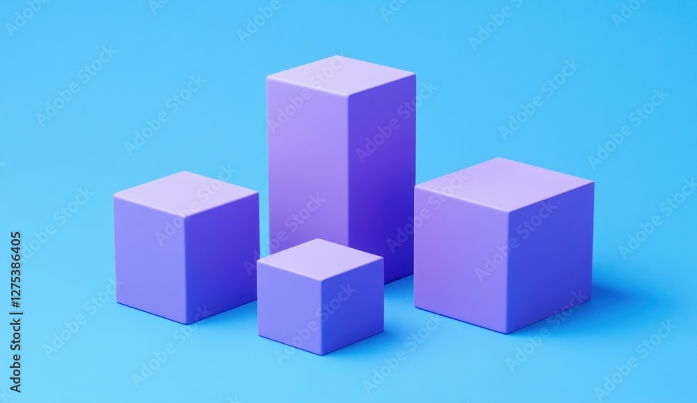 Abstract purple cubes on blue background, 3D rendering.