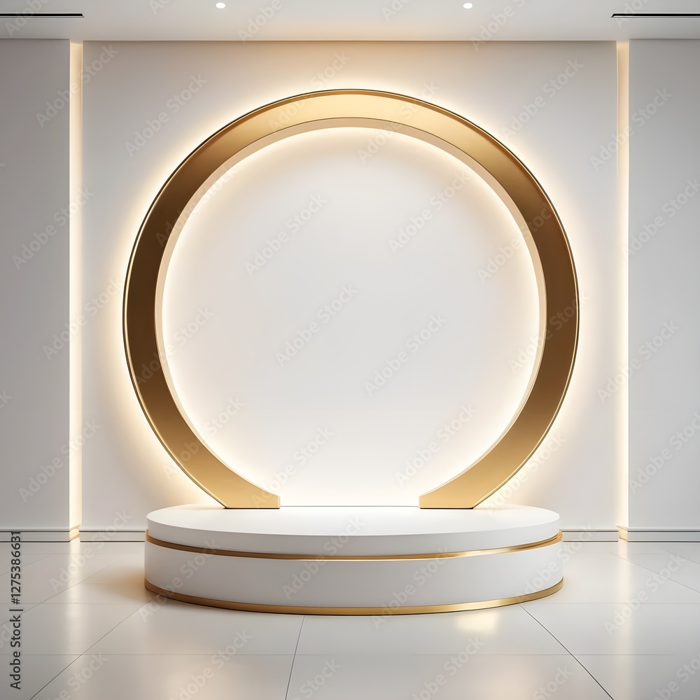 Modern Minimalist Podium with Gold Circle Backdrop Modern Minimalist Podium with Gold Circle Backdrop