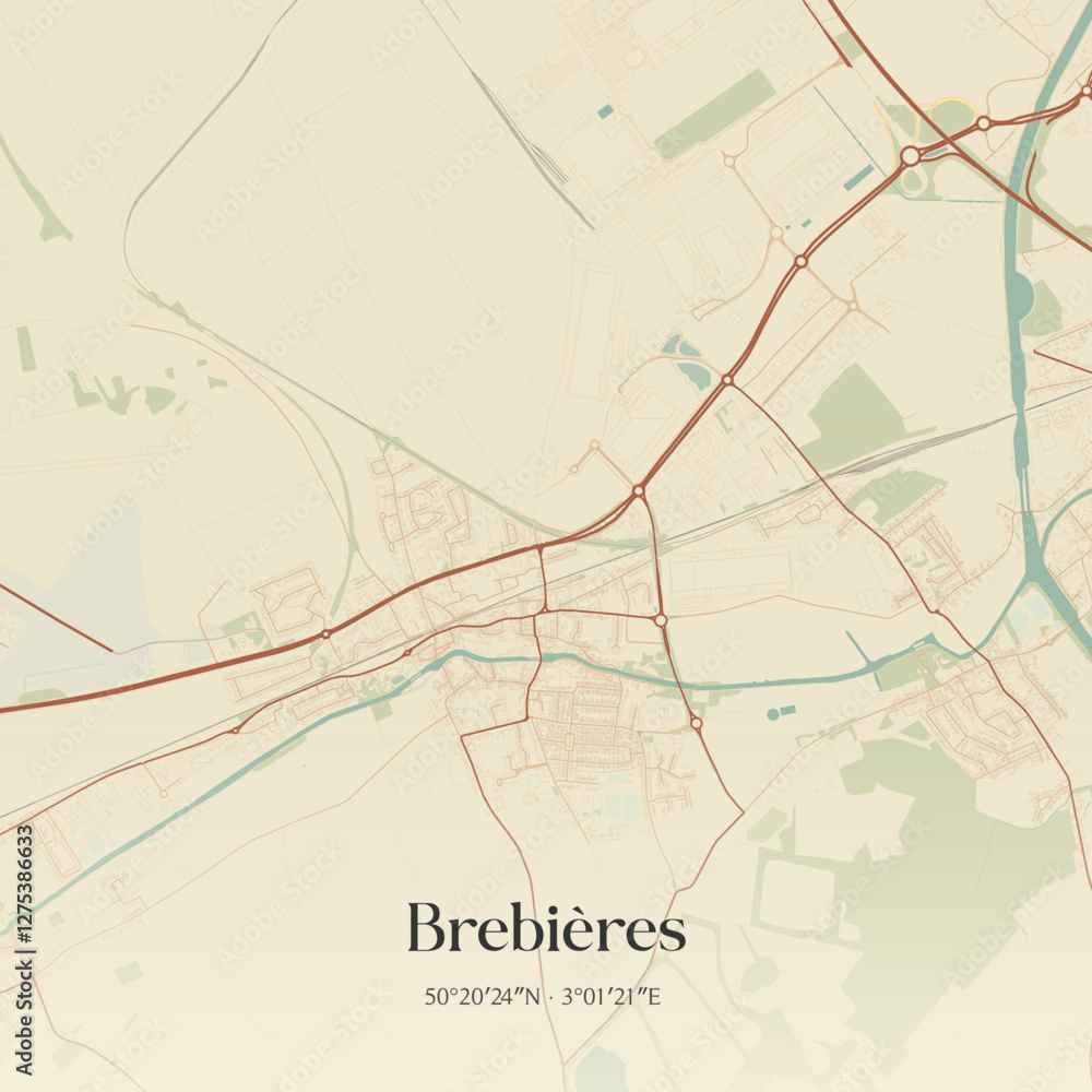 Obraz premium Vintage map of Brebières, France.