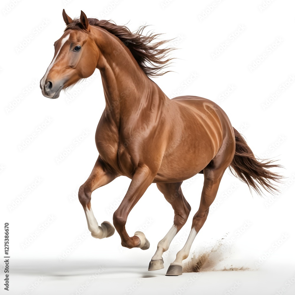 Obraz premium Chestnut Horse Galloping, White Background