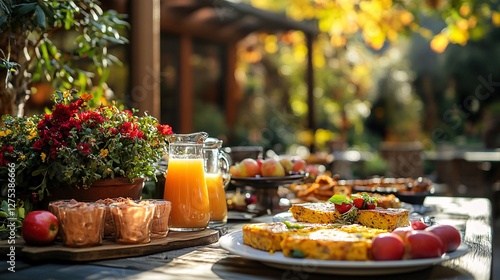 Colorful Fall Inspired Brunch Dishes with Fresh Ingredients Outdoors