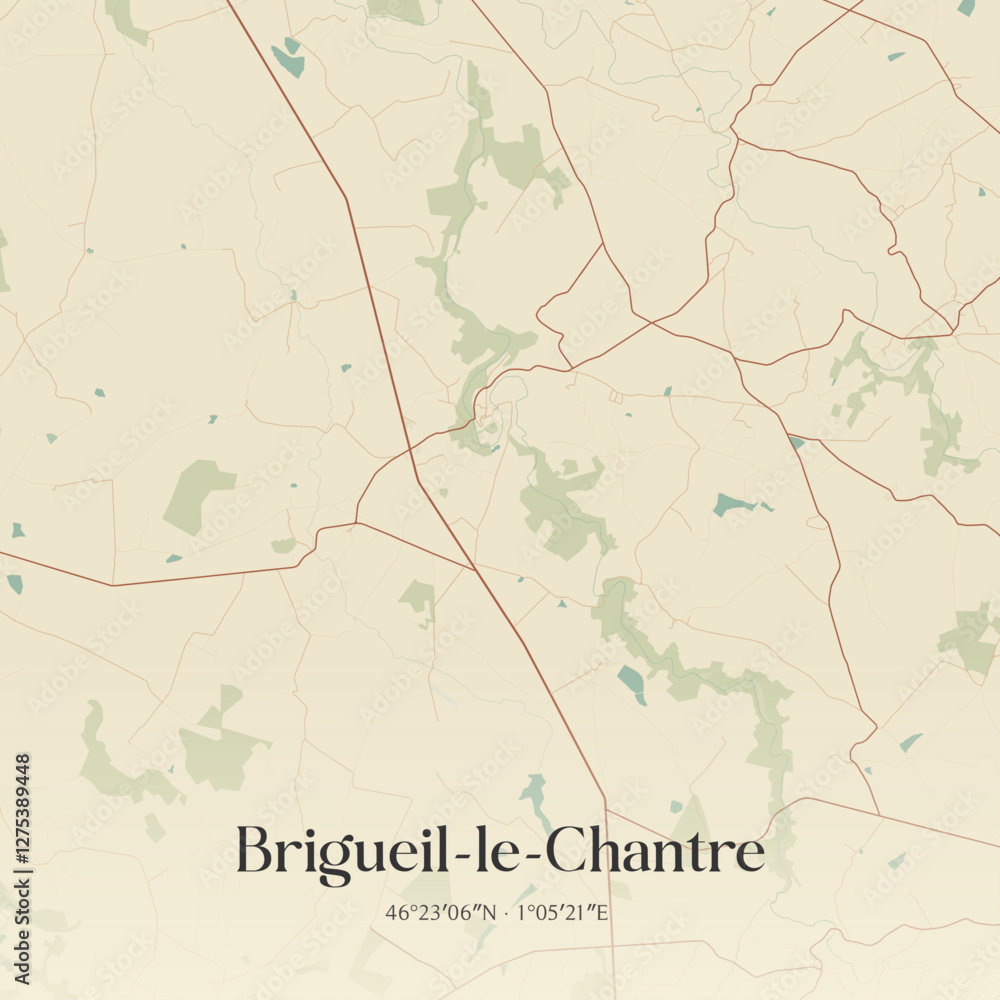 Fototapeta premium Vintage map of Brigueil-le-Chantre, France.