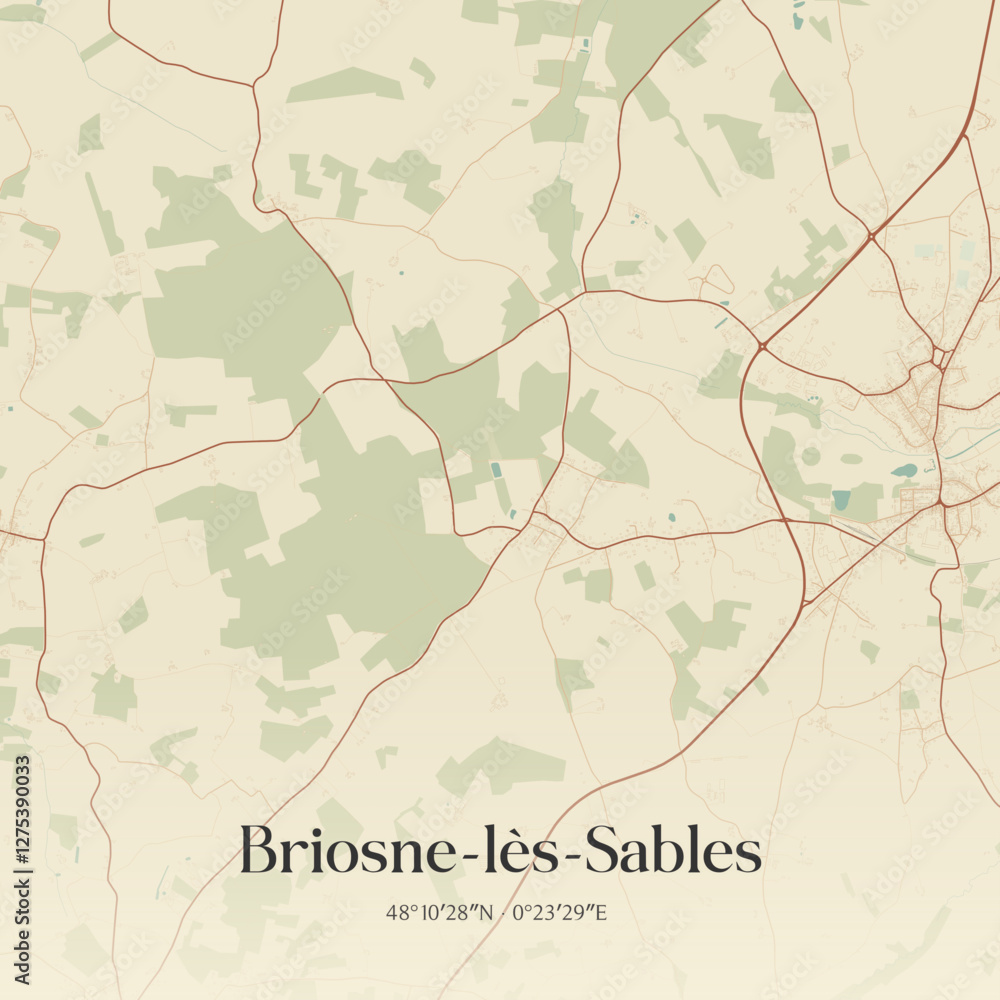 Fototapeta premium Vintage map of Briosne-lès-Sables, France.