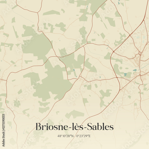 Vintage map of Briosne-lès-Sables, France.