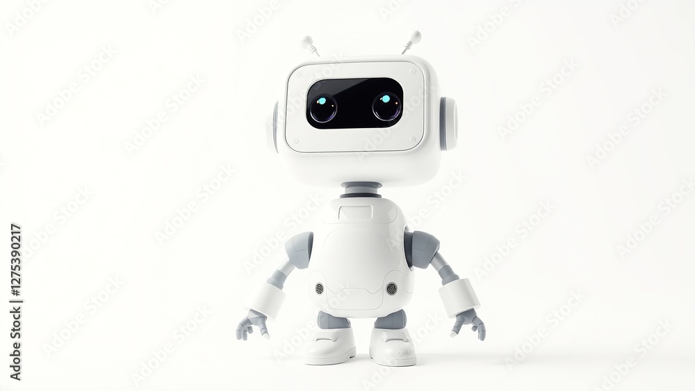 Cute White Cartoon Robot Square Head - AI Art Cute White Cartoon Robot Square Head - AI Art