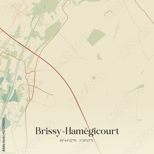 Vintage map of Brissy-Hamégicourt, France.