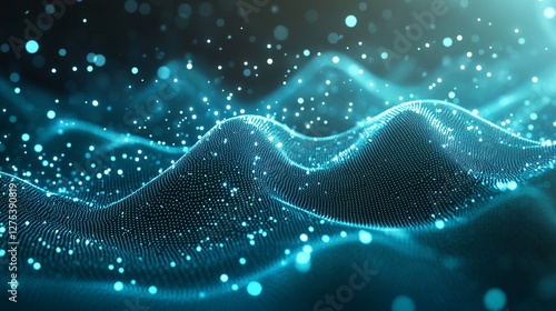 Wallpaper Mural Abstract glowing particles forming a wavy surface in a dark space with blurred highlights Torontodigital.ca