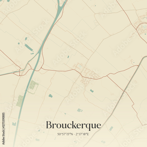 Vintage map of Brouckerque, France.