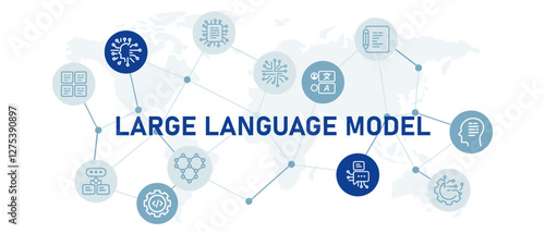 Large language model LLM icon set with illustration text synthesis neural language model computing AI artificial intelligence element modeling design