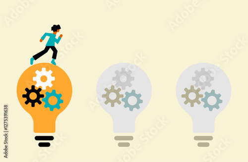 Man trying to find new ideas, critical thinking innovation illustration vector