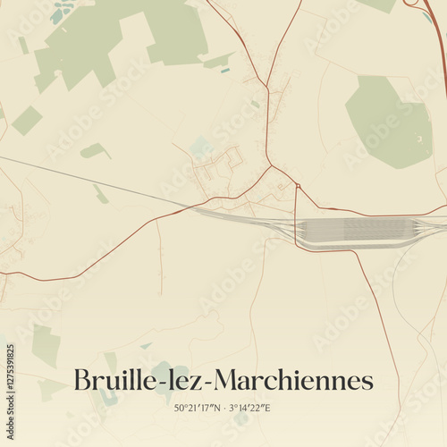 Vintage map of Bruille-lez-Marchiennes, France.