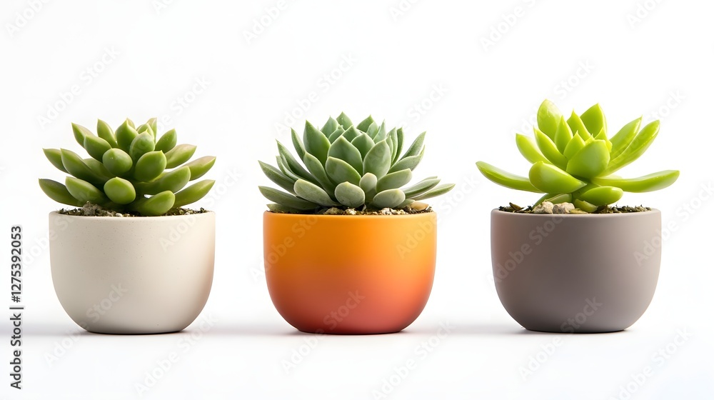 Minimalist Succulent Plants in Pots on Plain White Background Minimalist Succulent Plants in Pots on Plain White Background