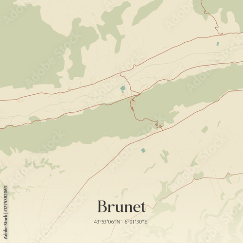 Vintage map of Brunet, France.