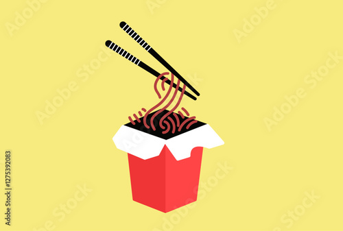 Box noodles and chopstick illustration