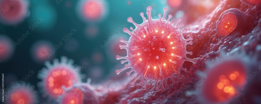 Illustration of leukocytes cells in artistic medical style. Visualized red coronavirus virions, defense response, organic life research. Microscopic antibody study for healthcare, biomedical Illustration of leukocytes cells in artistic medical style. Visualized red coronavirus virions, defense response, organic life research. Microscopic antibody study for healthcare, biomedical