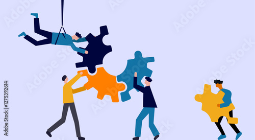 Team working together on same tool on progress illustration