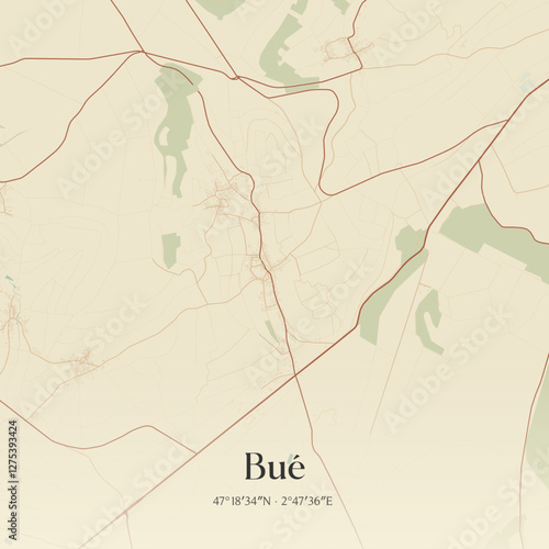 Vintage map of Bué, France.