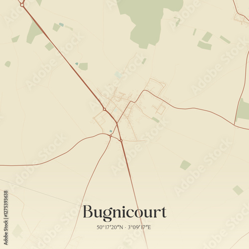 Vintage map of Bugnicourt, France.