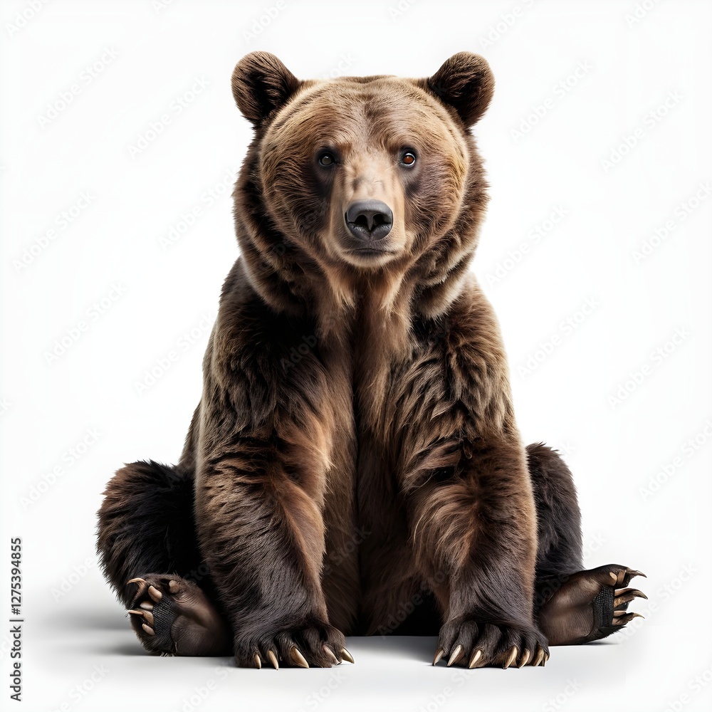 Fototapeta premium Grizzly Bear Sitting on White Background