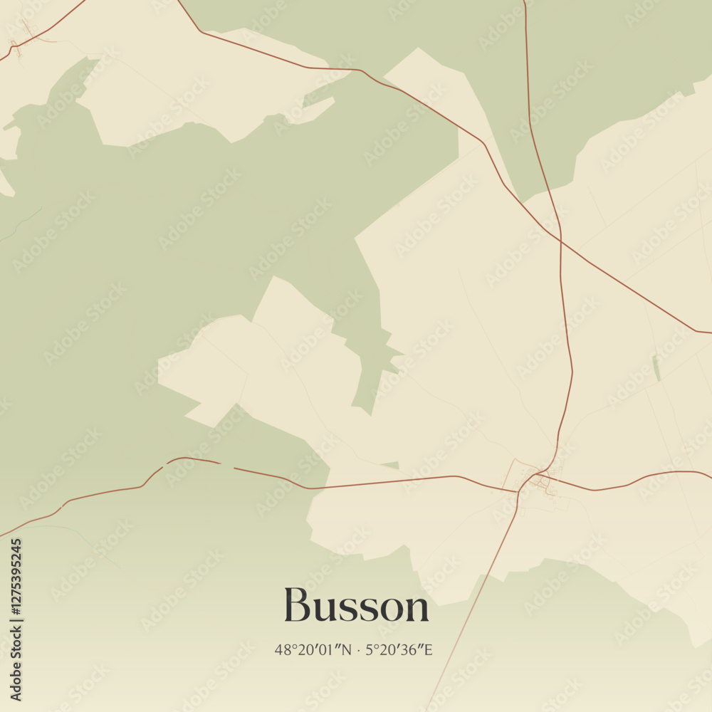 Fototapeta premium Vintage map of Busson, France.