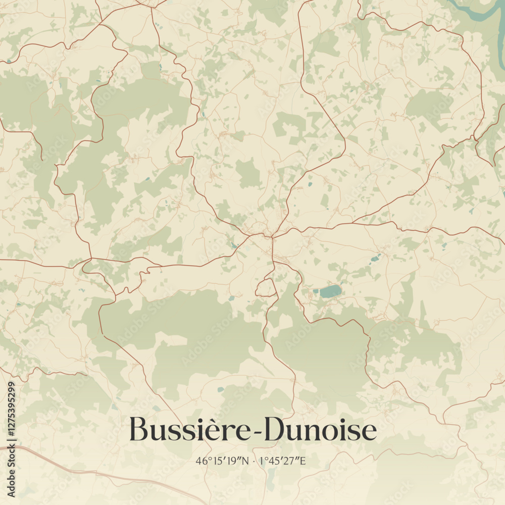 Fototapeta premium Vintage map of Bussière-Dunoise, France.