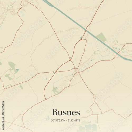 Vintage map of Busnes, France.