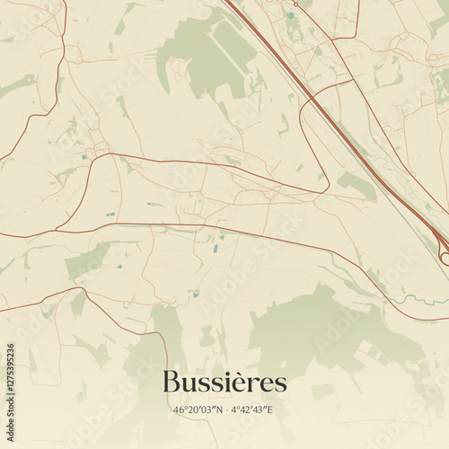 Vintage map of Bussières, France.