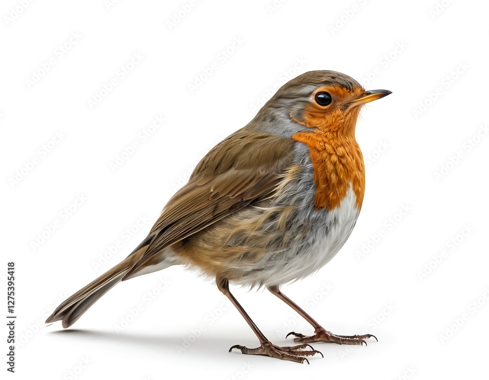 European Robin Bird Isolated on White Background European Robin Bird Isolated on White Background