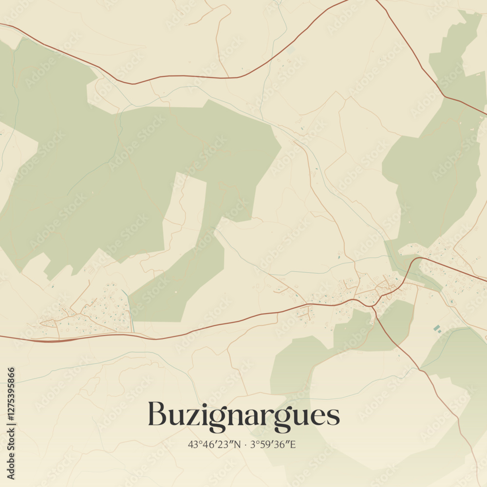 Obraz premium Vintage map of Buzignargues, France.