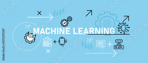 Machine learning AI artificial intelligence model training conceptual technology development engine thinking analyzing information database progress computing programming