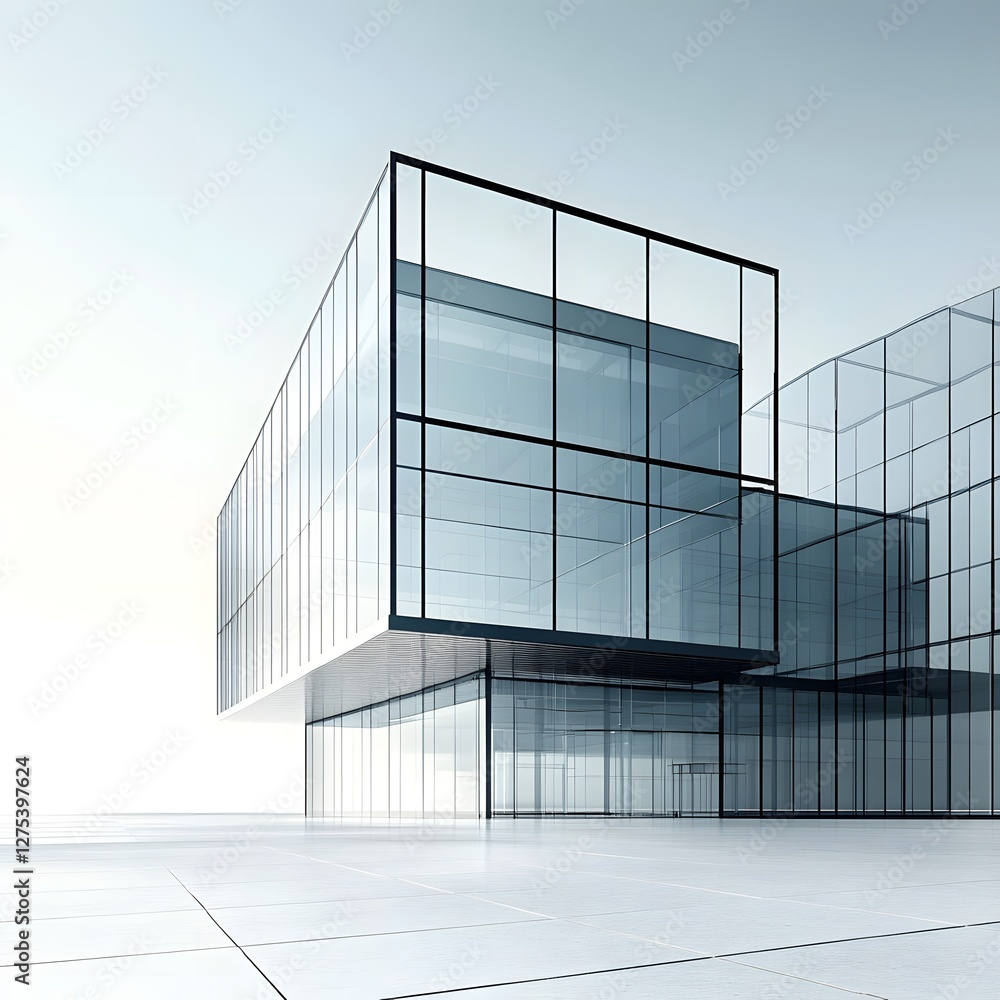 Fototapeta premium Minimalist Architectural Glass Building with Sleek Geometric Design