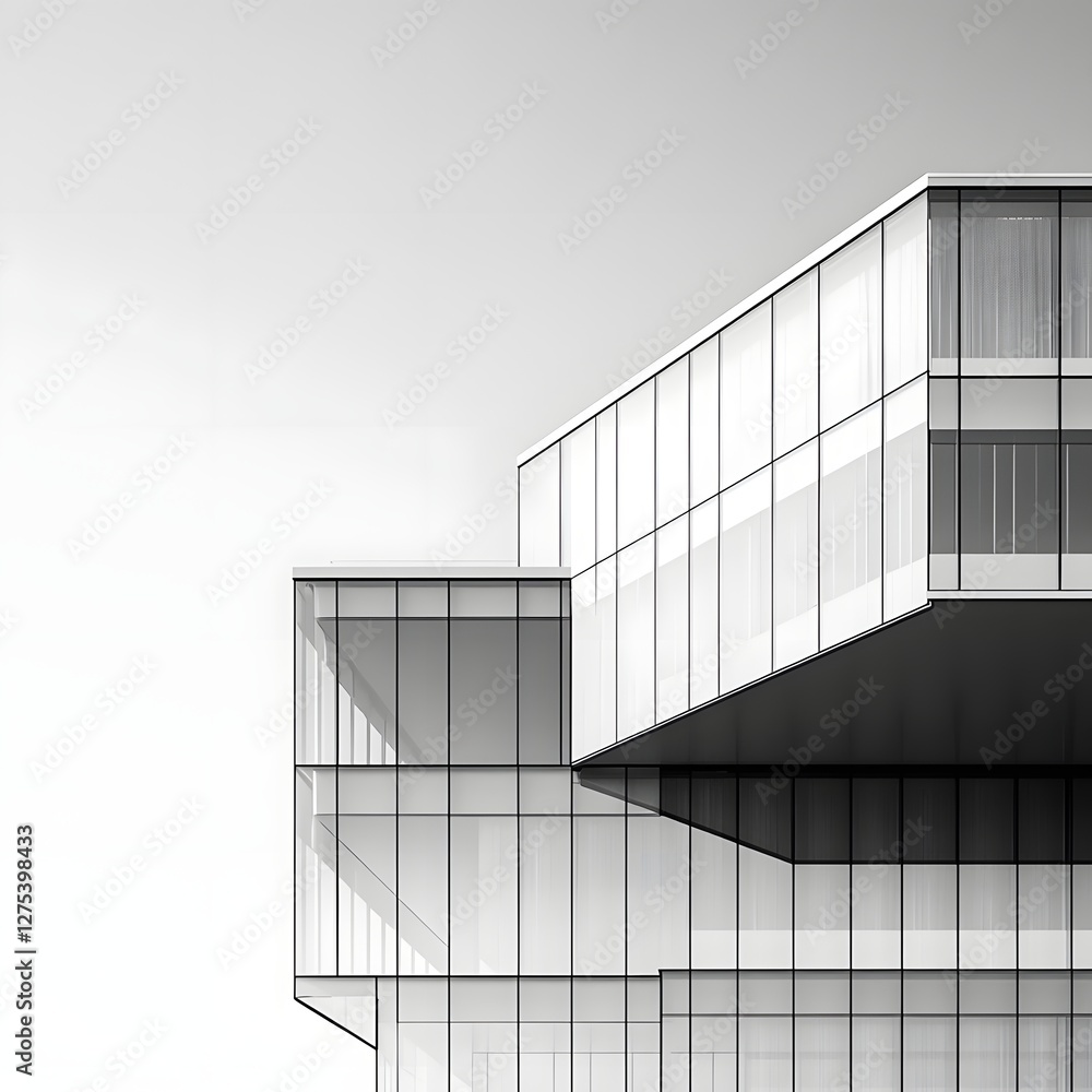 Fototapeta premium Minimalist Glass and Steel Architectural Building with Clean Geometric Facade