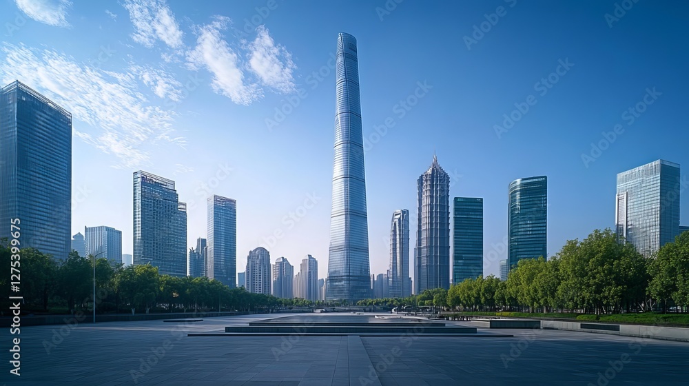 A contemporary office building stands tall in the Lujiazui district of Shanghai, embodying the city's rapid modernization. Its sleek facade reflects the vibrant energy of this financial hub A contemporary office building stands tall in the Lujiazui district of Shanghai, embodying the city's rapid modernization. Its sleek facade reflects the vibrant energy of this financial hub