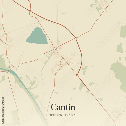 Vintage map of Cantin, France.