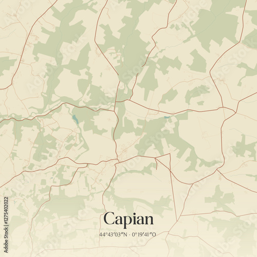 Vintage map of Capian, France.